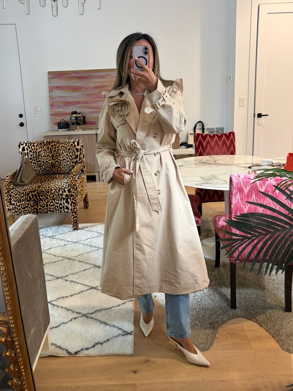 LoveShackFancy x Gap Neutral Beige Tie-Waist Trench Coat